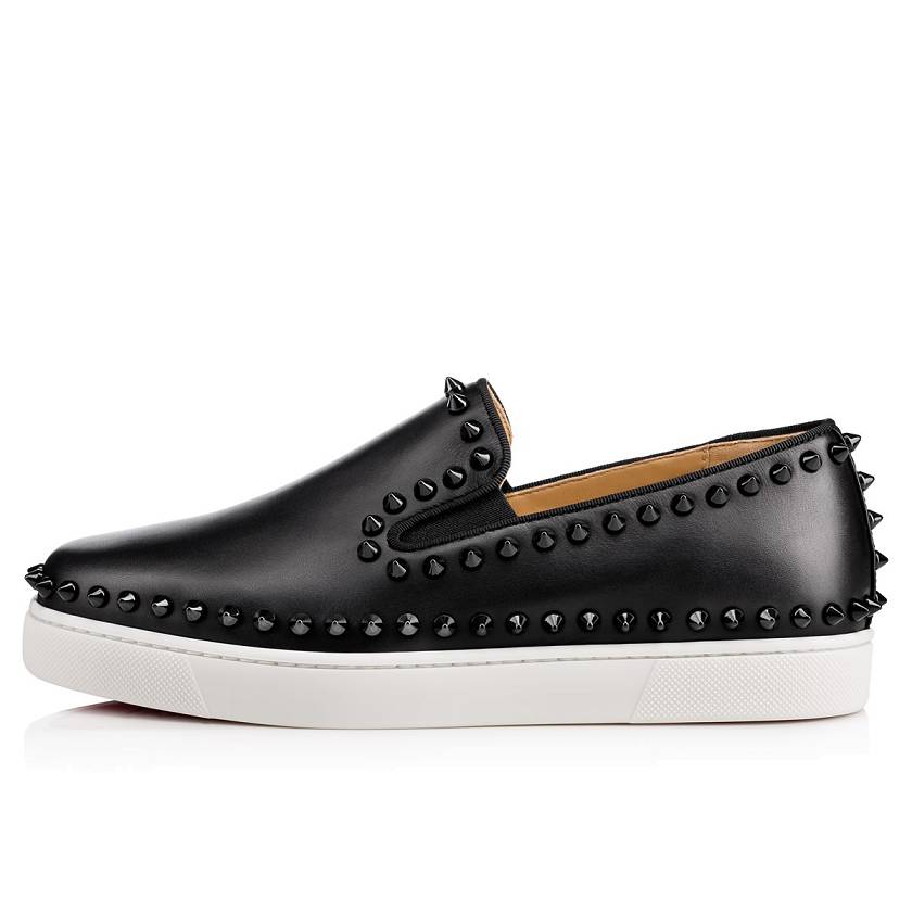 Women's Christian Louboutin Pik Boat Leather Slip On Sneakers - Black [6321-450]